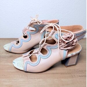 L'Artiste Spring Step Supercute Lilac Multi Leather Floral Block Heel Sandals 40